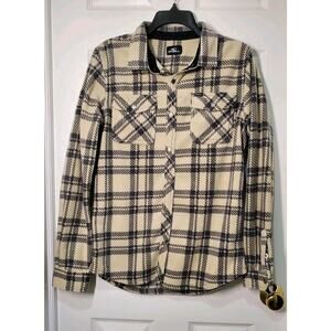 O’Neill Men’s Plaid Fleece Shacket Size L/XL Snap Front Black White Checkered
